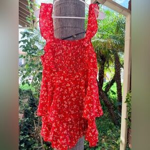 Red Floral Ruffle Romper